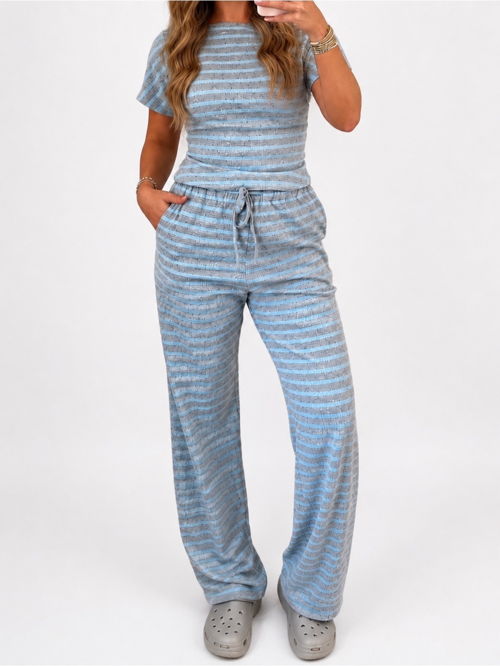 NWT Striped Blue & Gray Lounge Set